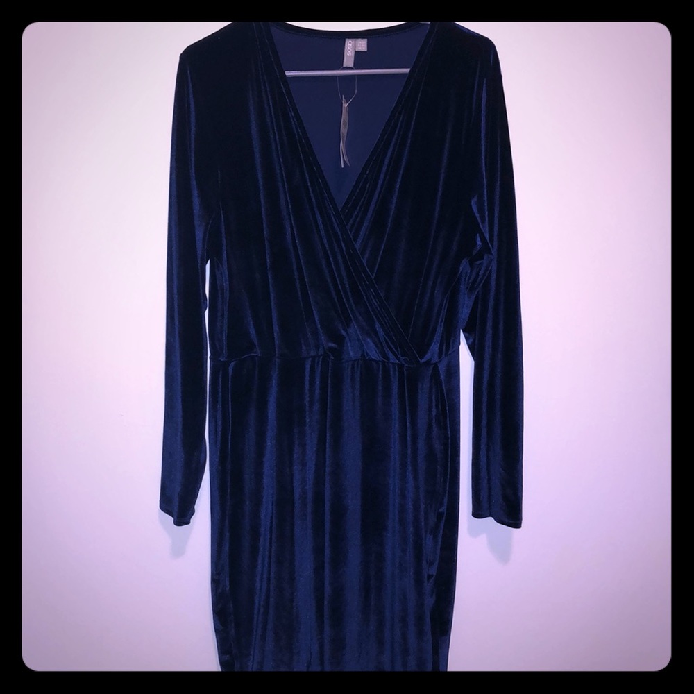 navy wrap top midi dress
